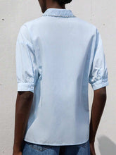 Aveloria Modichic Women Casual Commuter Versatile Handcrafted Studded Collar Puff Sleeve Loose Front Opening Shirt